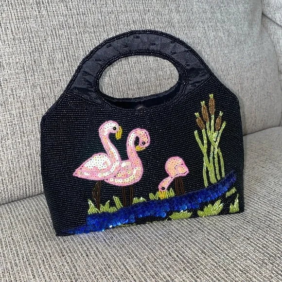 Vintage Flamingo Beaded Bag - Picture 1 of 9